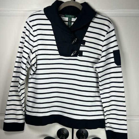 Ralph Lauren Sweaters - Ralph Lauren Blue/White Striped Nautical Women's Sweater Shawl Neck Size Large